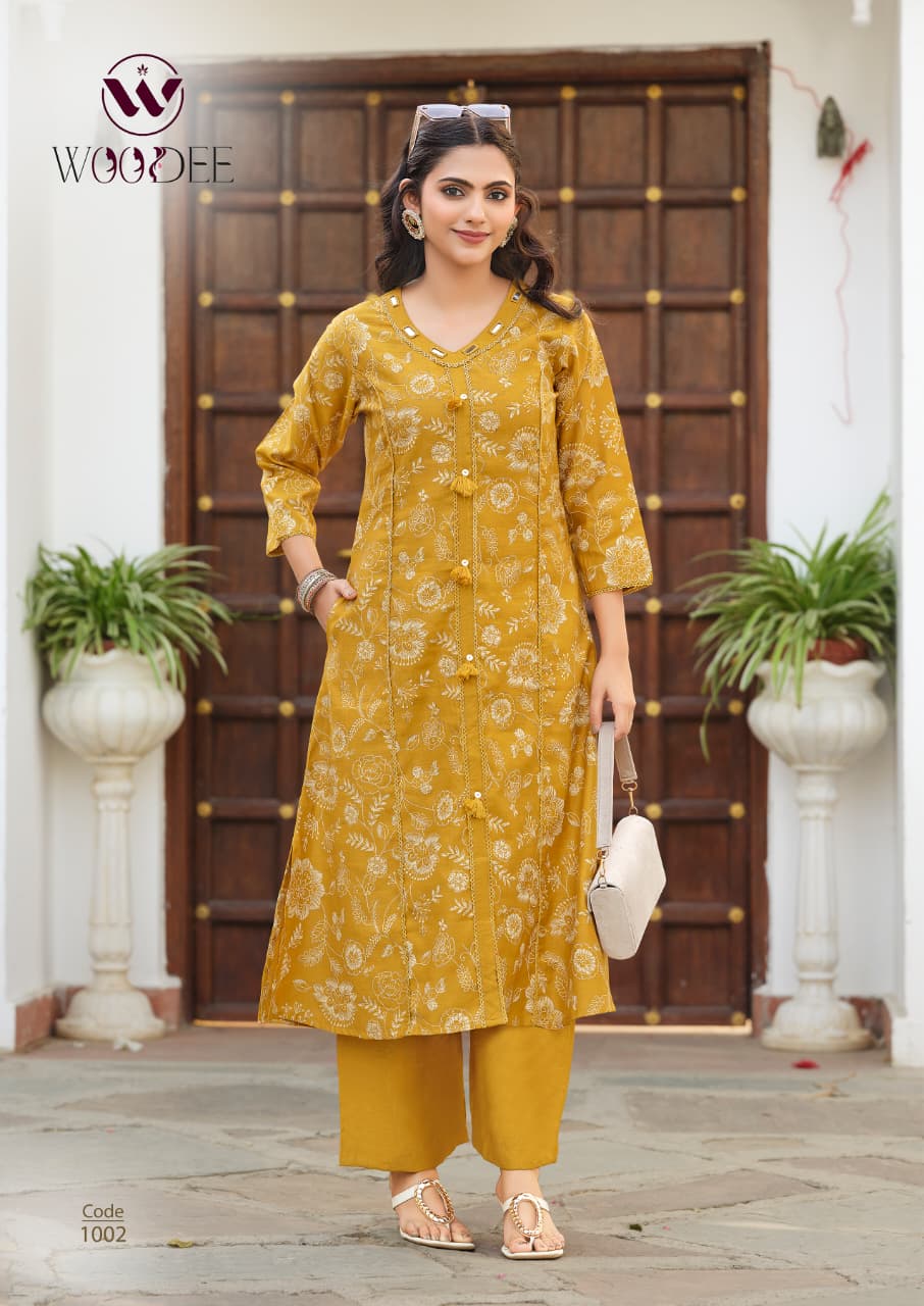 Woodee Mahika Viscose Printed Kurti Set Wholesale Collection — Wholesale Cotton Kurti Pant Set, MPA wholesale from Surat — view 8