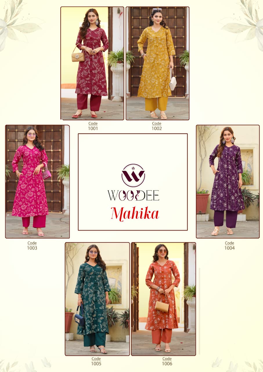 Woodee Mahika Viscose Printed Kurti Set Wholesale Collection — Wholesale Cotton Kurti Pant Set, MPA wholesale from Surat — view 7