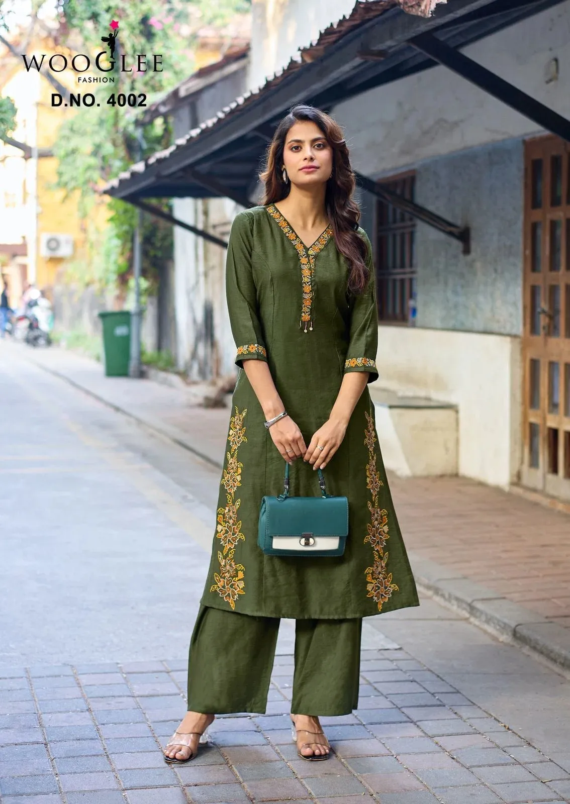 Wooglee Rahima Viscose Weaving Thread Worked Readymade Suit — Wholesale Cotton Kurti Pant Set, Wooglee wholesale from Surat — view 1