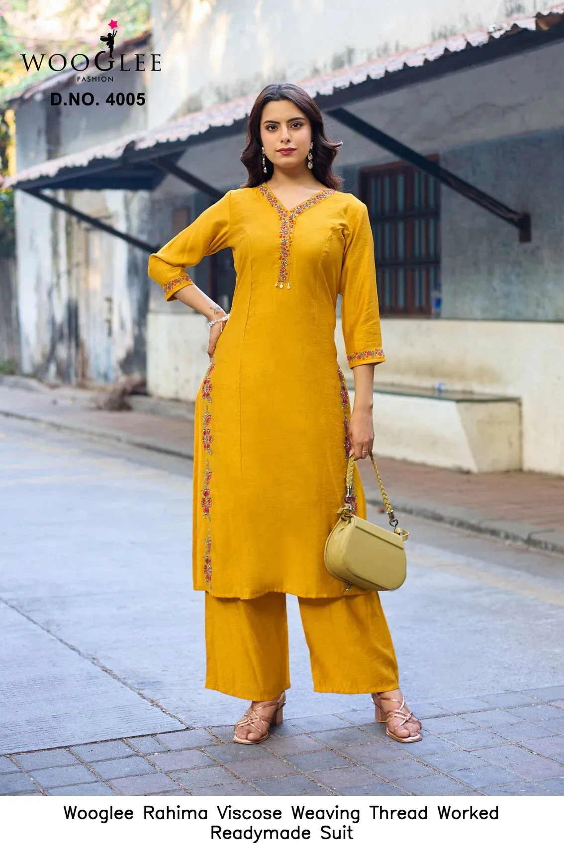 Wooglee Rahima Viscose Weaving Thread Worked  Readymade Suit — Wholesale Cotton Kurti Pant Set, Wooglee wholesale from Surat — view 2