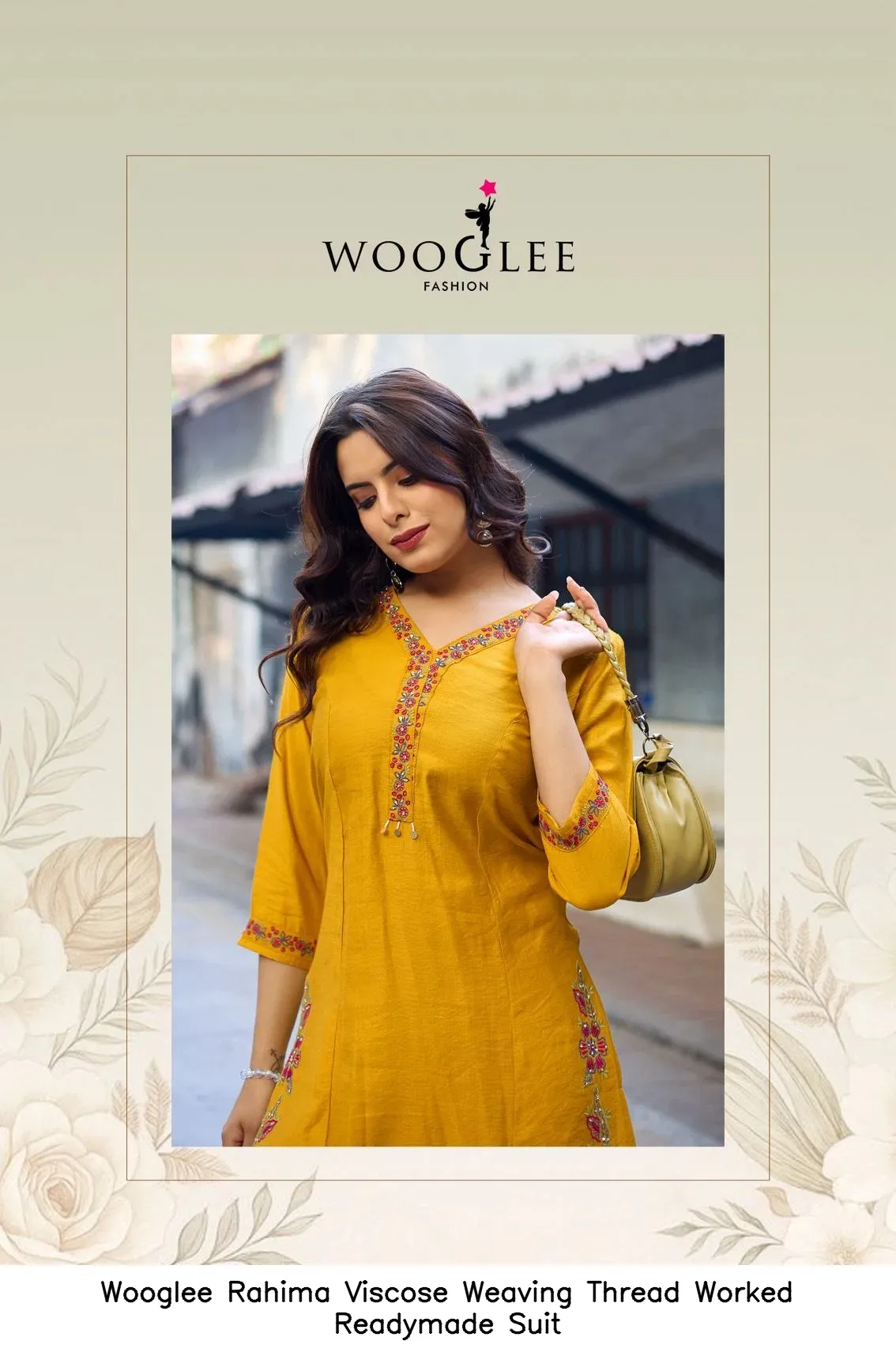 Wooglee Rahima Viscose Weaving Thread Worked  Readymade Suit — Wholesale Cotton Kurti Pant Set, Wooglee wholesale from Surat — view 3