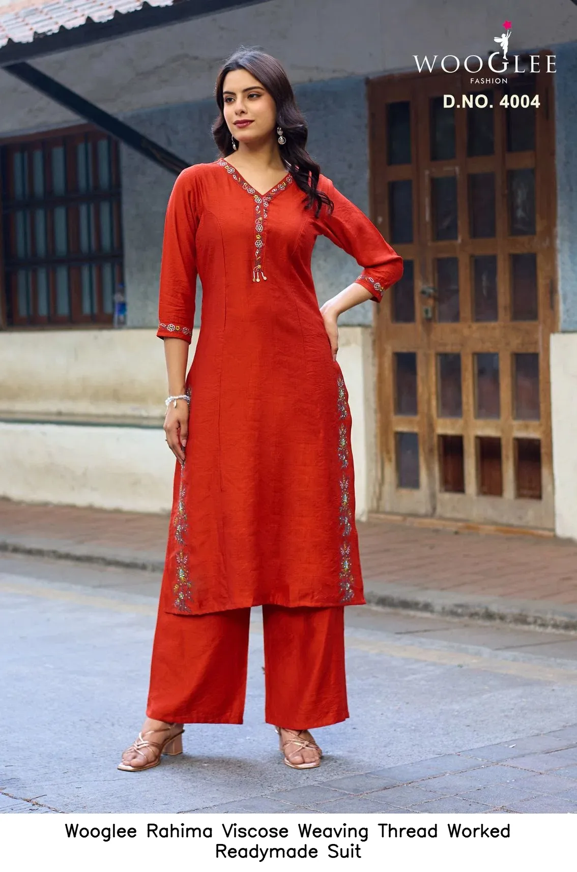 Wooglee Rahima Viscose Weaving Thread Worked  Readymade Suit — Wholesale Cotton Kurti Pant Set, Wooglee wholesale from Surat — view 4