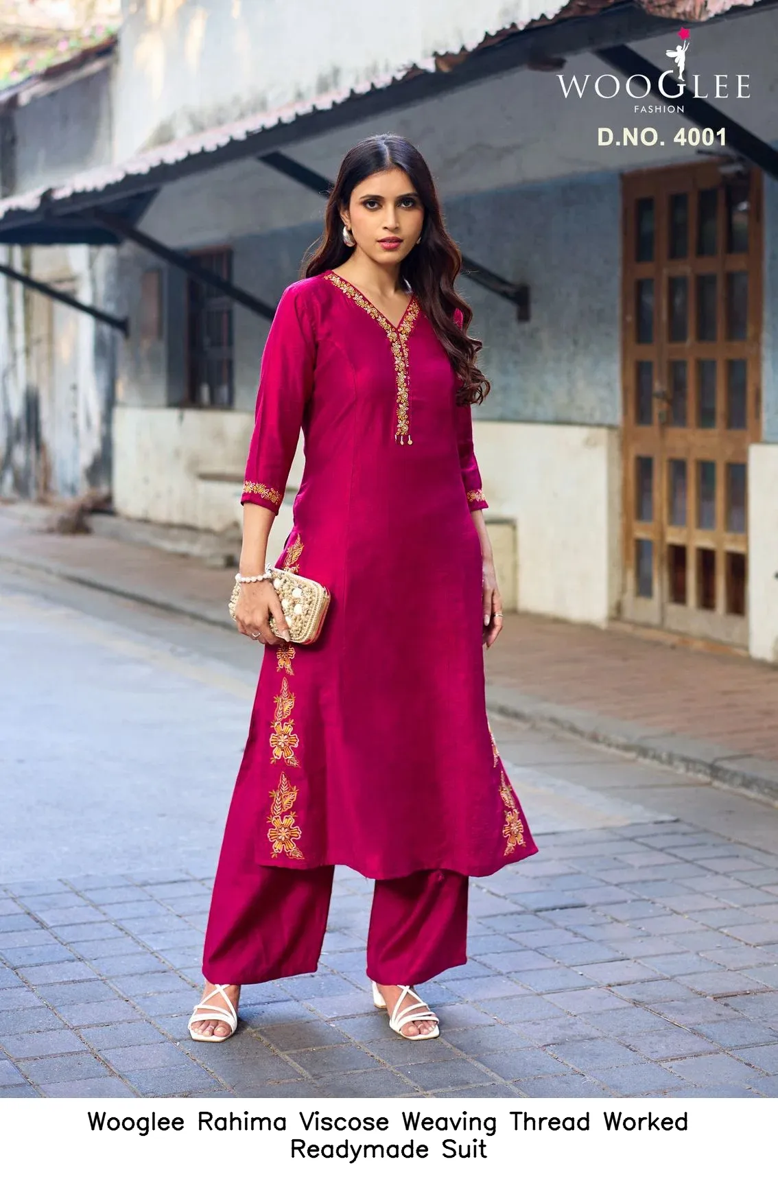 Wooglee Rahima Viscose Weaving Thread Worked  Readymade Suit — Wholesale Cotton Kurti Pant Set, Wooglee wholesale from Surat — view 7