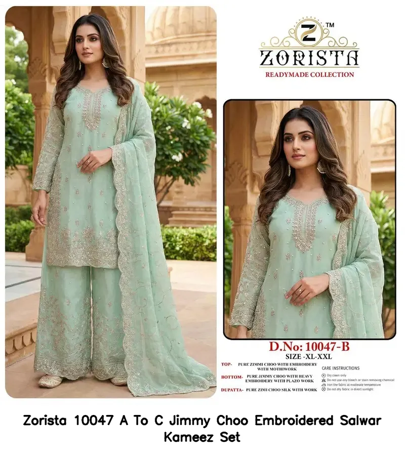 Zorista 10047 A To C Jimmy Choo Embroidered Salwar Kameez Set — Wholesale Readymade Pakistani Suits, Zorista wholesale from Surat — view 2