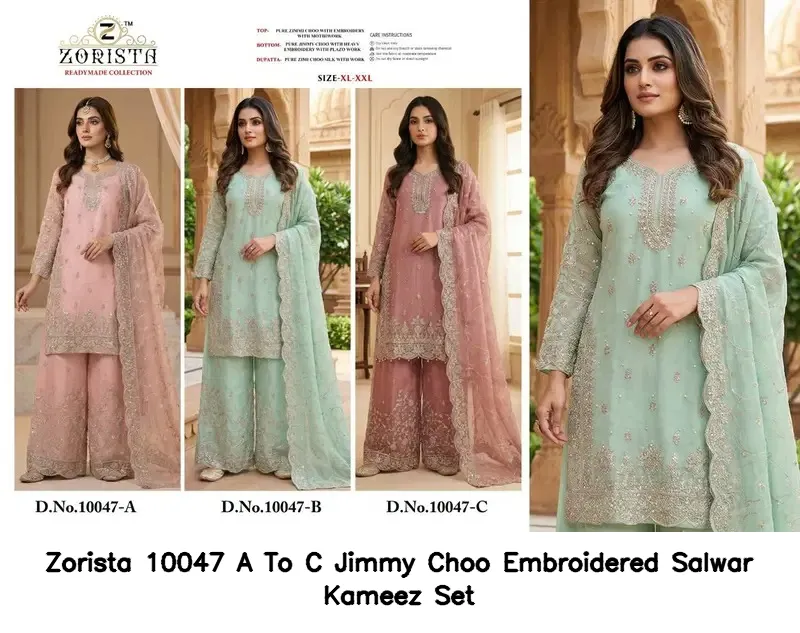 Zorista 10047 A To C Jimmy Choo Embroidered Salwar Kameez Set — Wholesale Readymade Pakistani Suits, Zorista wholesale from Surat — view 3