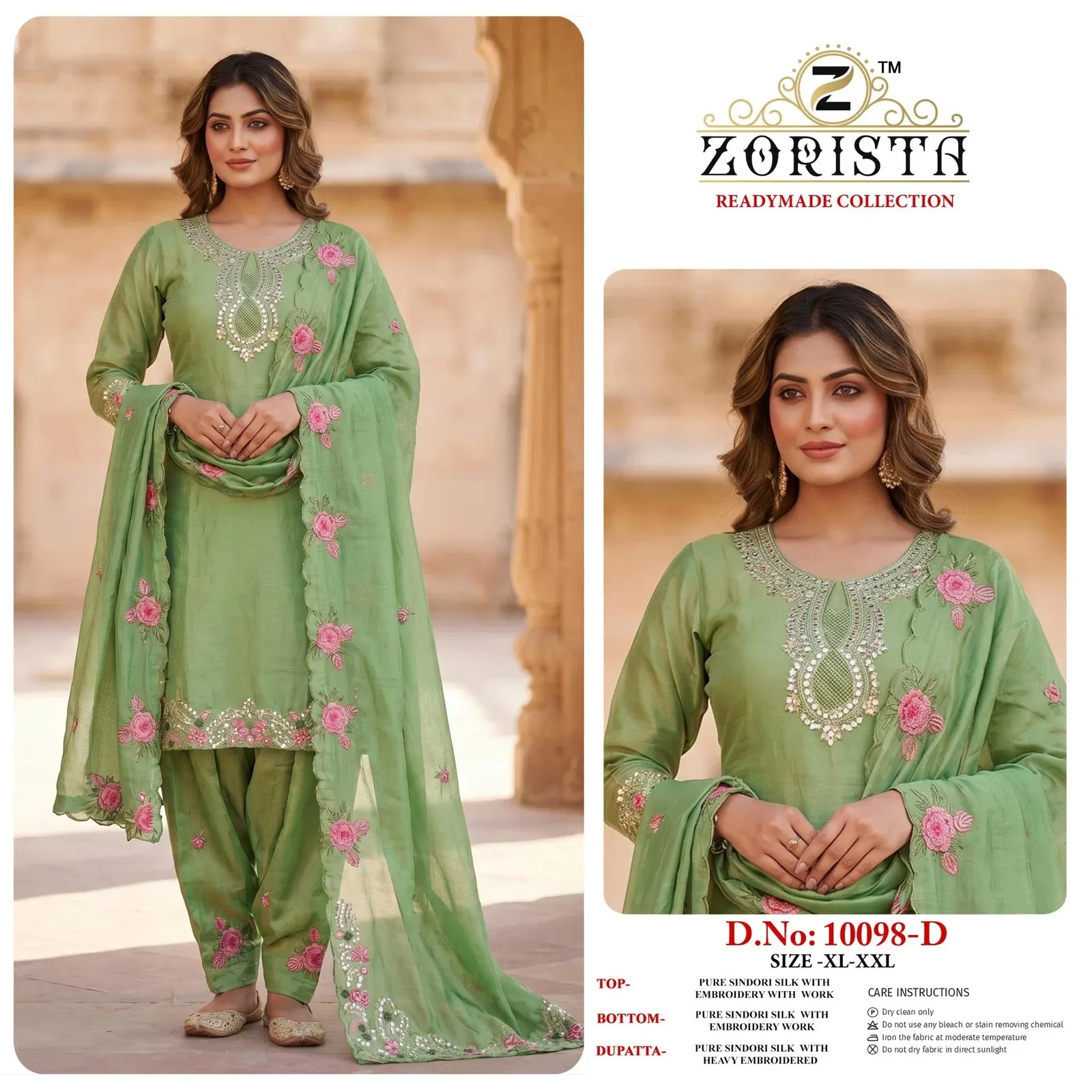 Zorista 10098 A To D Sindori Silk Embroidery Readymade Salwar Kameez — Wholesale Readymade Pakistani Suits, Zorista wholesale from Surat — view 1