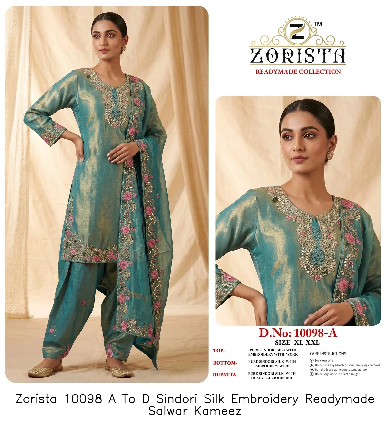 Zorista 10098 A To D Sindori Silk Embroidery Readymade Salwar Kameez — Wholesale Readymade Pakistani Suits, Zorista wholesale from Surat - Gallery Image 2