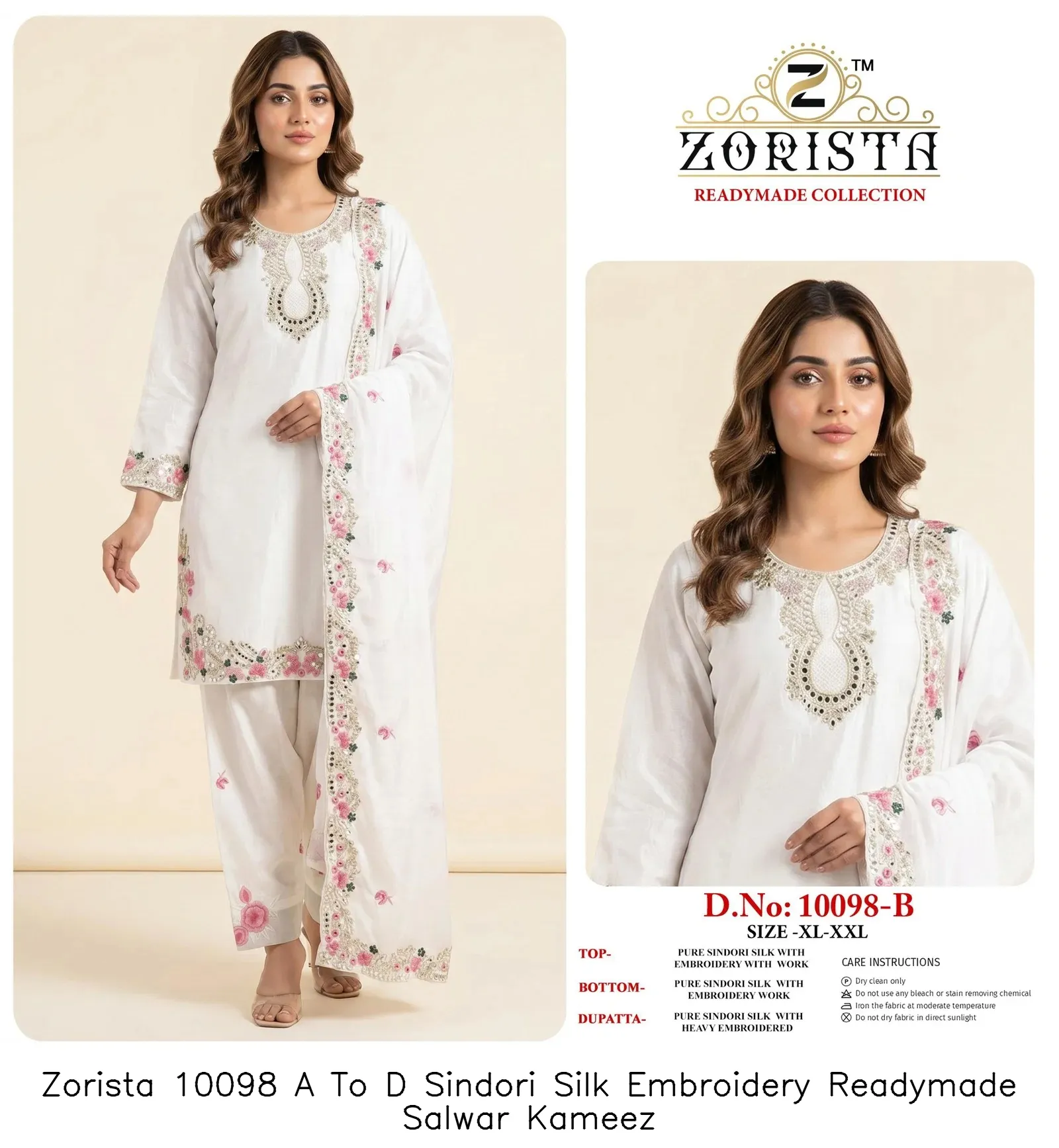 Zorista 10098 A To D Sindori Silk Embroidery Readymade Salwar Kameez — Wholesale Readymade Pakistani Suits, Zorista wholesale from Surat - Gallery Image 3