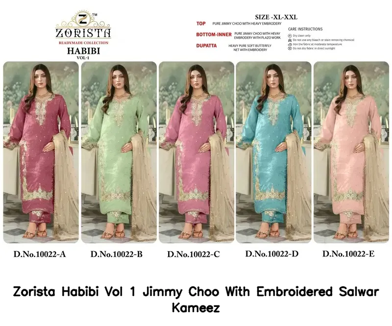 Zorista Habibi Vol 1 Jimmy Choo With Embroidered Salwar Kameez — Wholesale Readymade Pakistani Suits, Zorista wholesale from Surat — view 2