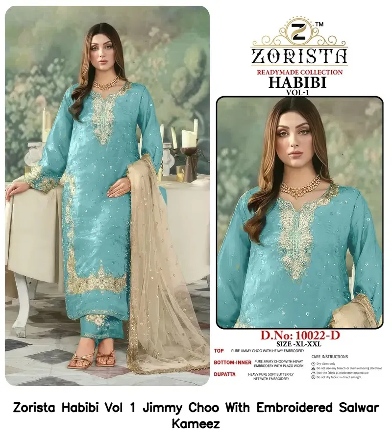 Zorista Habibi Vol 1 Jimmy Choo With Embroidered Salwar Kameez — Wholesale Readymade Pakistani Suits, Zorista wholesale from Surat — view 3