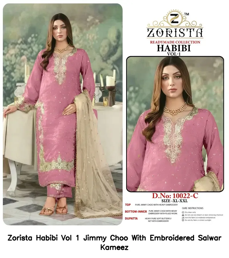 Zorista Habibi Vol 1 Jimmy Choo With Embroidered Salwar Kameez — Wholesale Readymade Pakistani Suits, Zorista wholesale from Surat — view 4