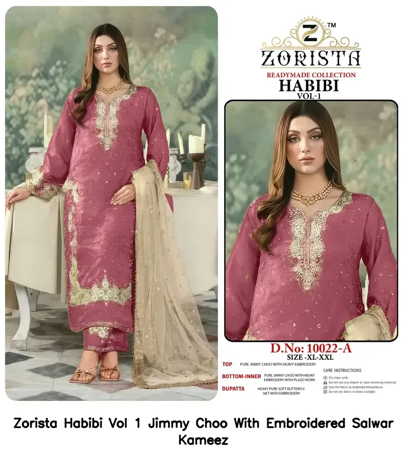 Zorista Habibi Vol 1 Jimmy Choo With Embroidered Salwar Kameez — Wholesale Readymade Pakistani Suits, Zorista wholesale from Surat — view 5