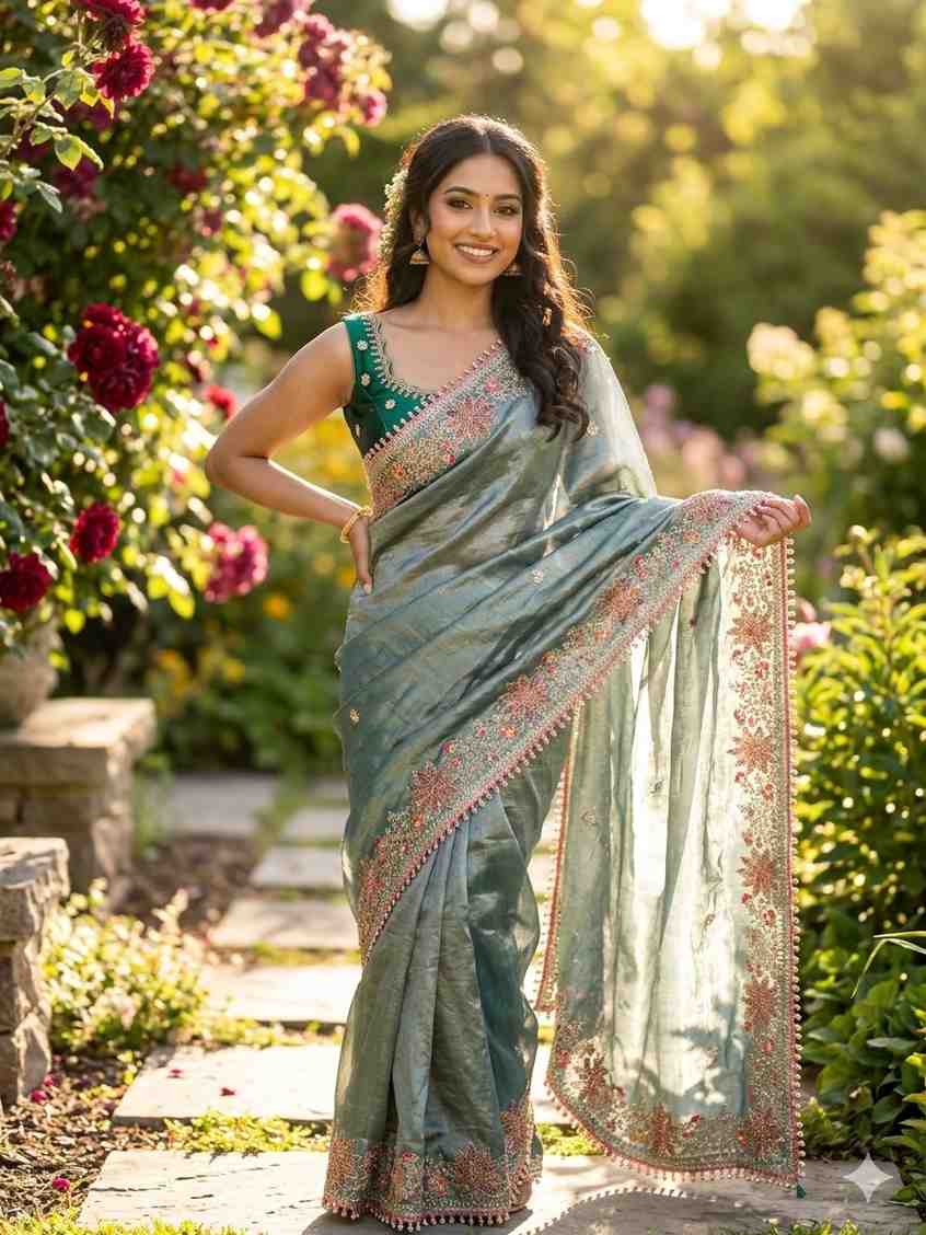 Kc 403 Fandy Sattin Silk Embroidered Premium Saree — Wholesale Sarees, MPA wholesale from Surat — view 5