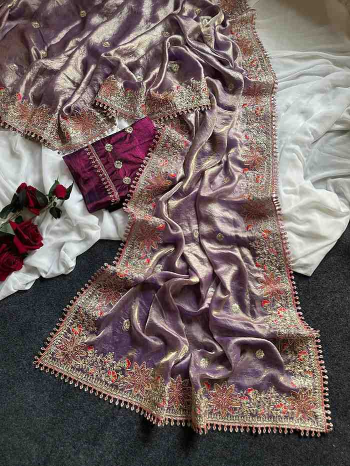 Kc 403 Fandy Sattin Silk Embroidered Premium Saree — Wholesale Sarees, MPA wholesale from Surat — view 3