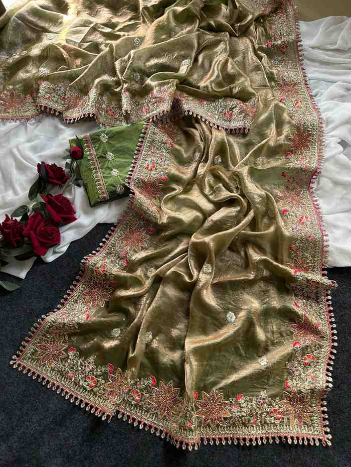 Kc 403 Fandy Sattin Silk Embroidered Premium Saree — Wholesale Sarees, MPA wholesale from Surat — view 2