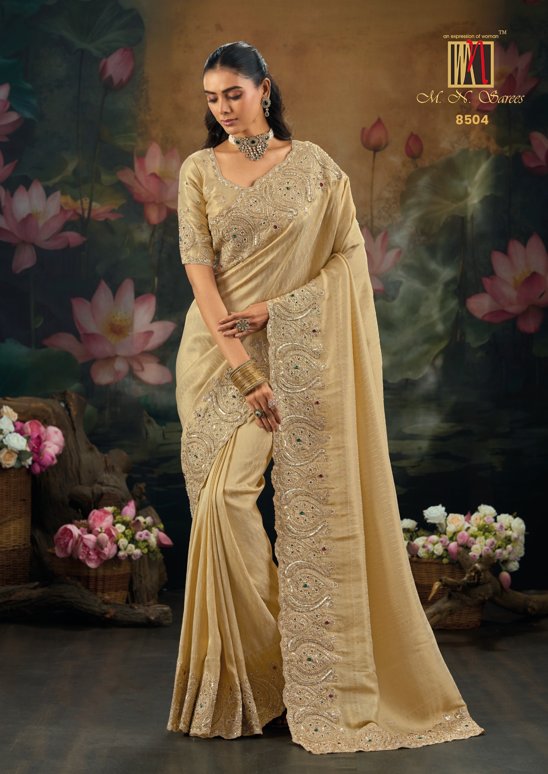 M.N 8500 Series Fancy Work Party Wear Designer Sarees - Image 4