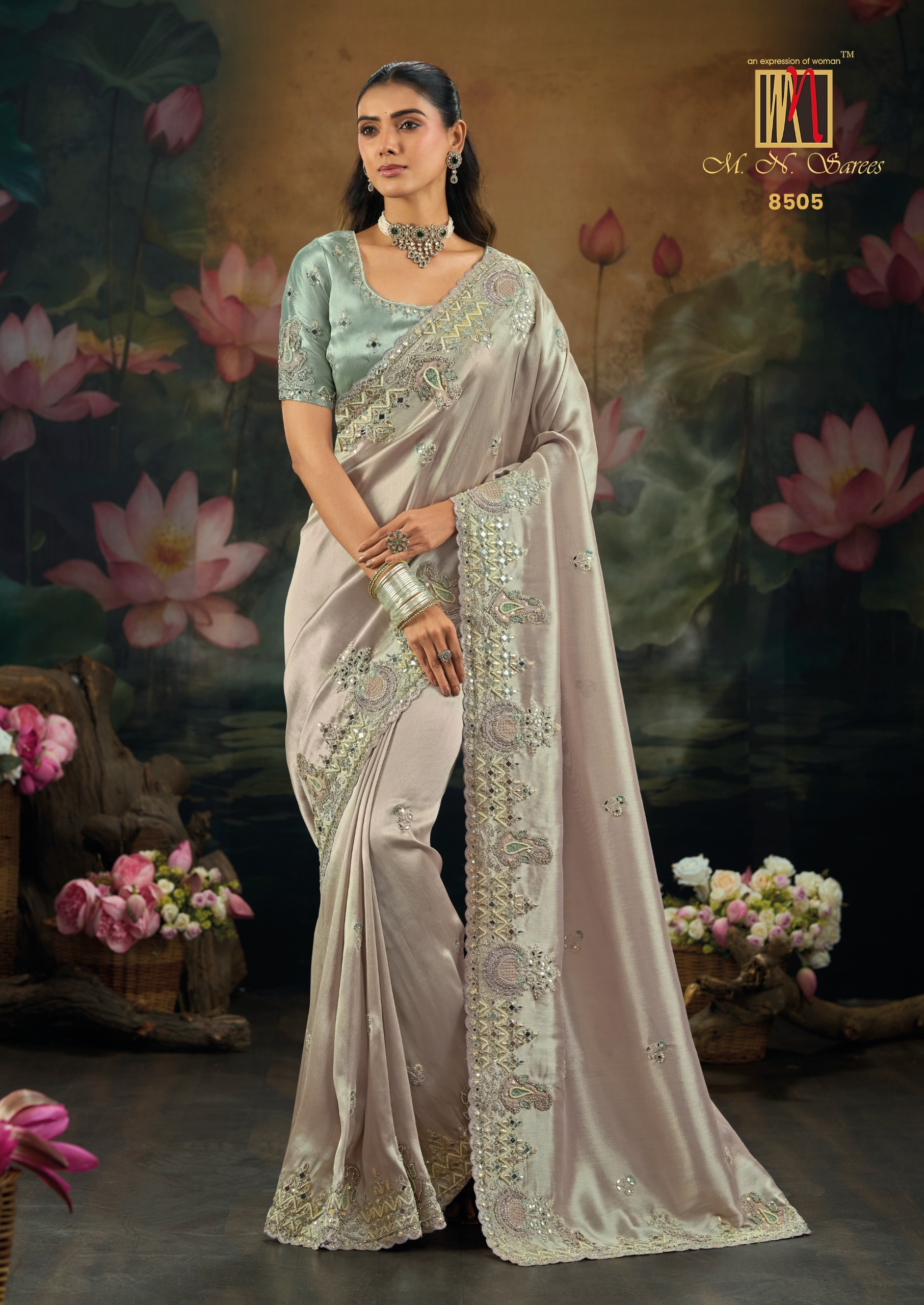 M.N 8500 Series Fancy Work Party Wear Designer Sarees - Image 3