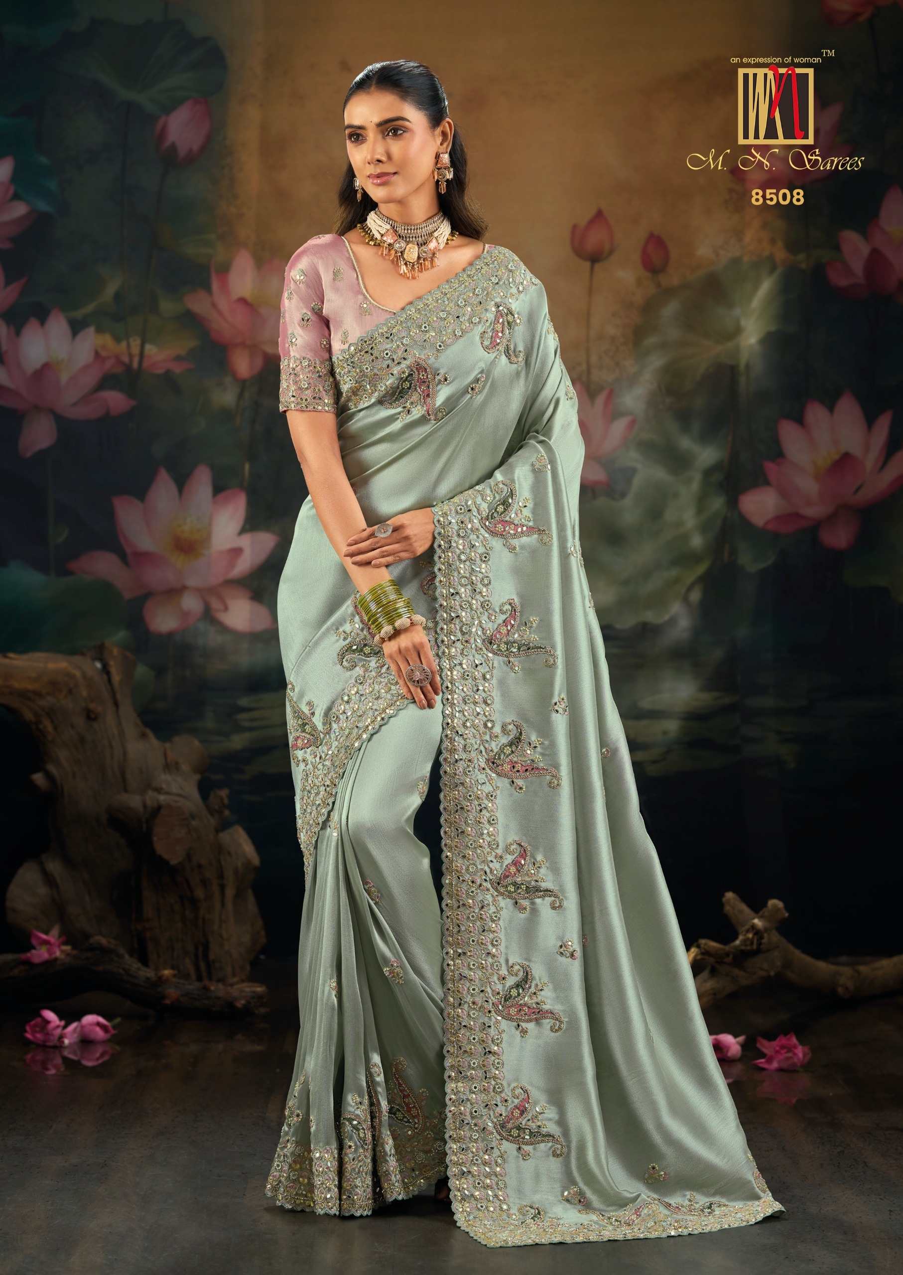 M.N 8500 Series Fancy Work Party Wear Designer Sarees