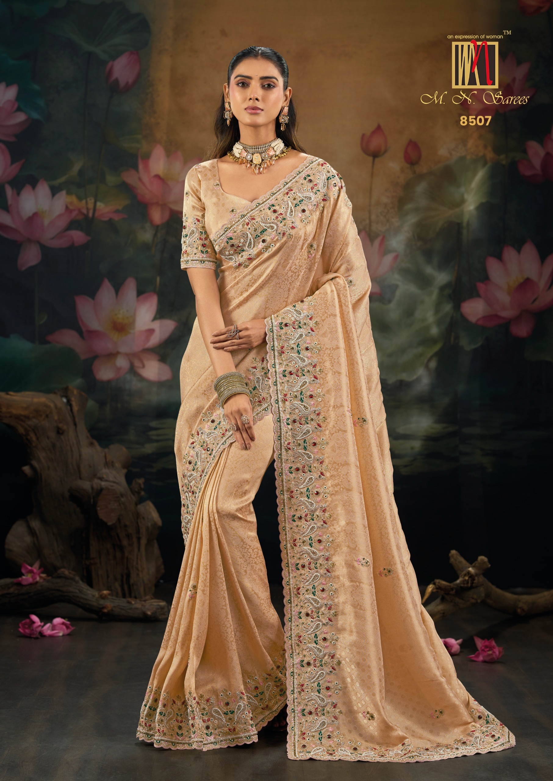 M.N 8500 Series Fancy Work Party Wear Designer Sarees - Image 5