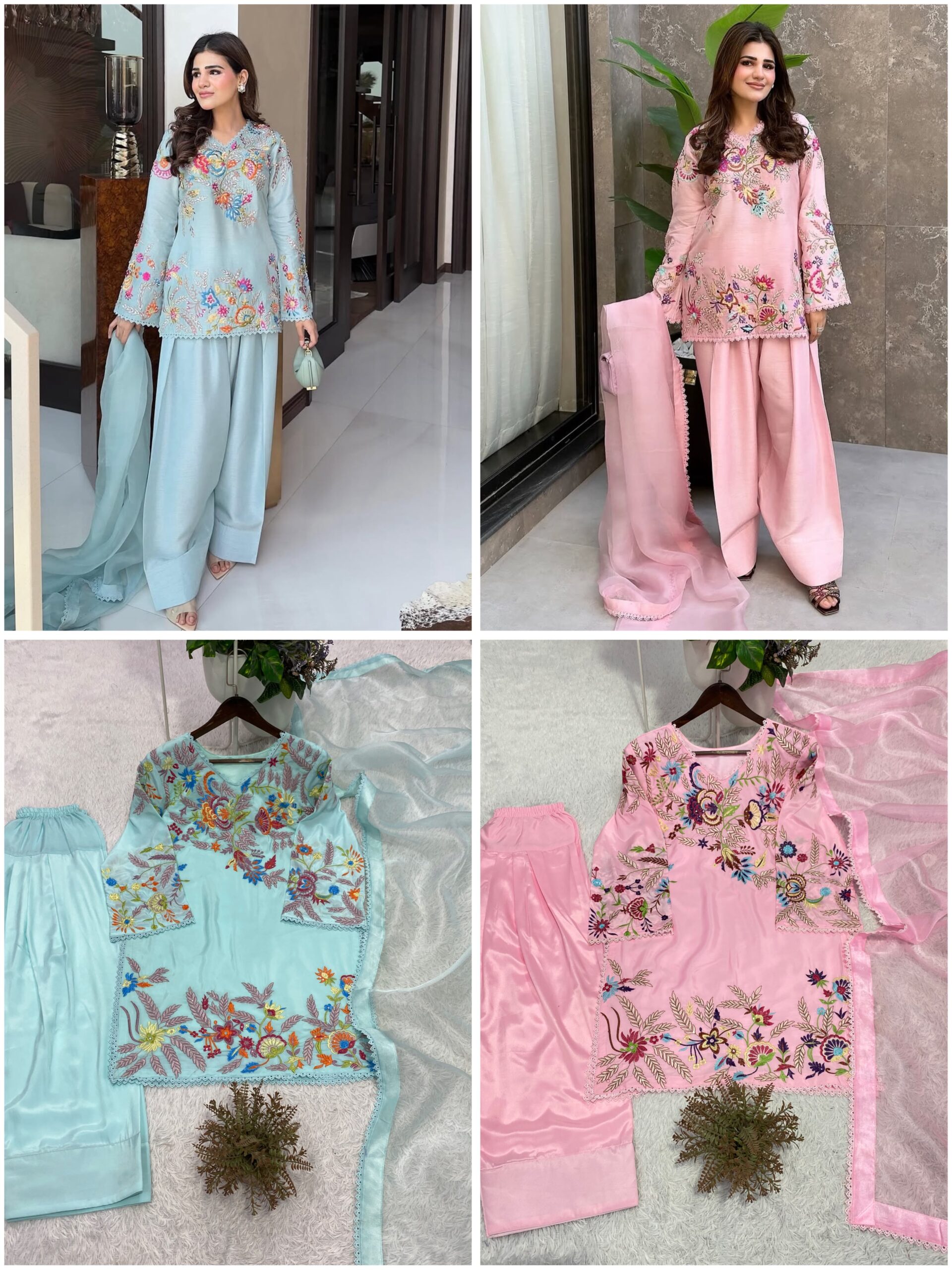 BE-469 Embroidered Farsi Salwar Suit With Organza Dupatta Set - Image 11