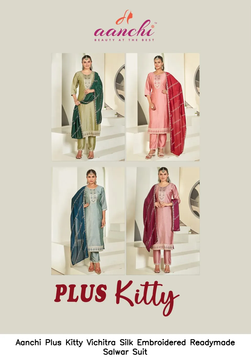 Aanchi Plus Kitty Vichitra Silk Embroidered Readymade Salwar Suit — Wholesale Salwar Suits, Aanchi wholesale from Surat — view 3