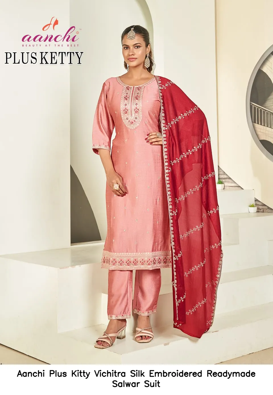 Aanchi Plus Kitty Vichitra Silk Embroidered Readymade Salwar Suit — Wholesale Salwar Suits, Aanchi wholesale from Surat — view 4