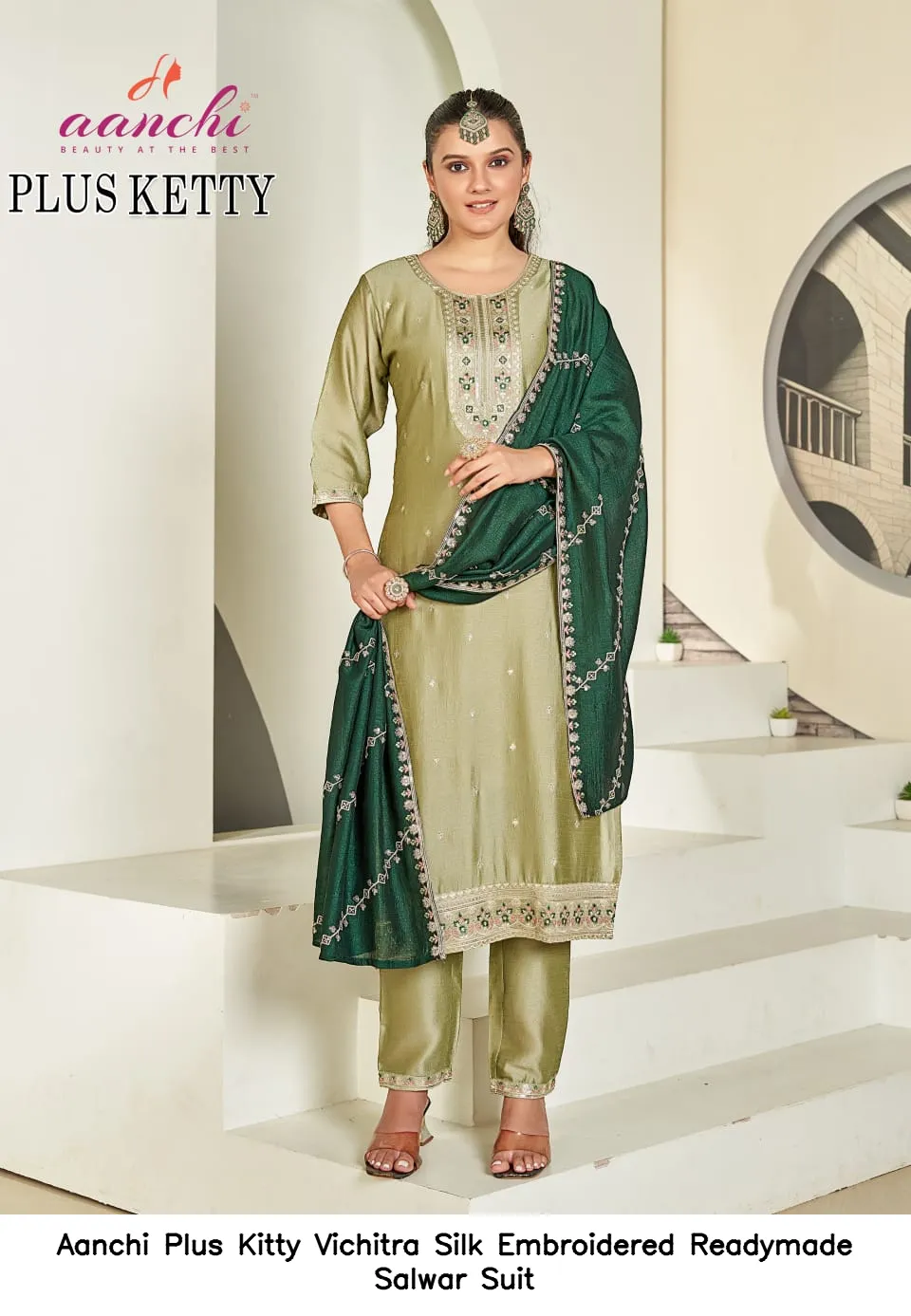 Aanchi Plus Kitty Vichitra Silk Embroidered Readymade Salwar Suit — Wholesale Salwar Suits, Aanchi wholesale from Surat — view 5