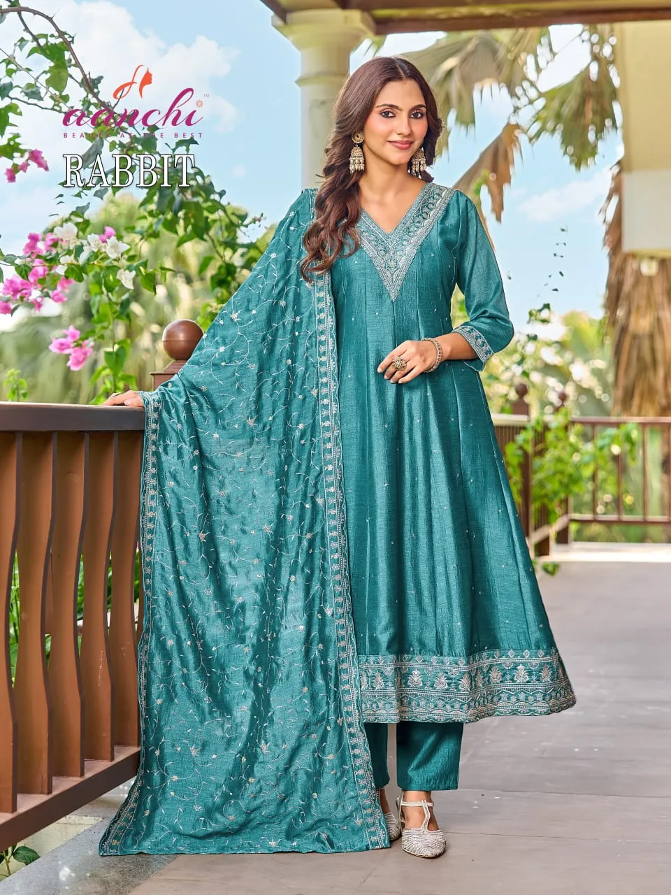 Aanchi Rabbit Vichitra Silk Embroidered  Anarkali Salwar Suit