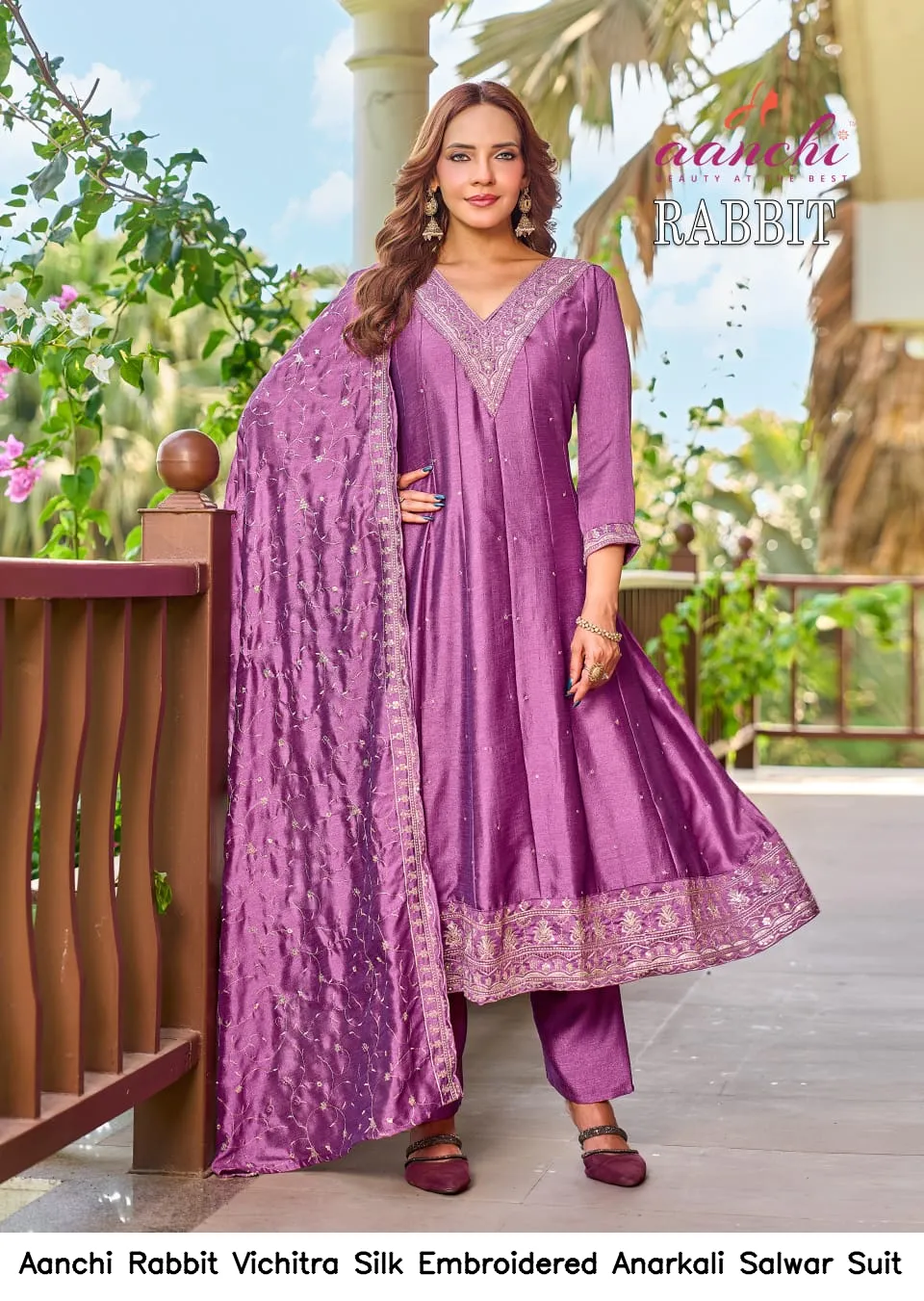 Aanchi Rabbit Vichitra Silk Embroidered Anarkali Salwar Suit — Wholesale Salwar Suits, Aanchi wholesale from Surat - Gallery Image 2