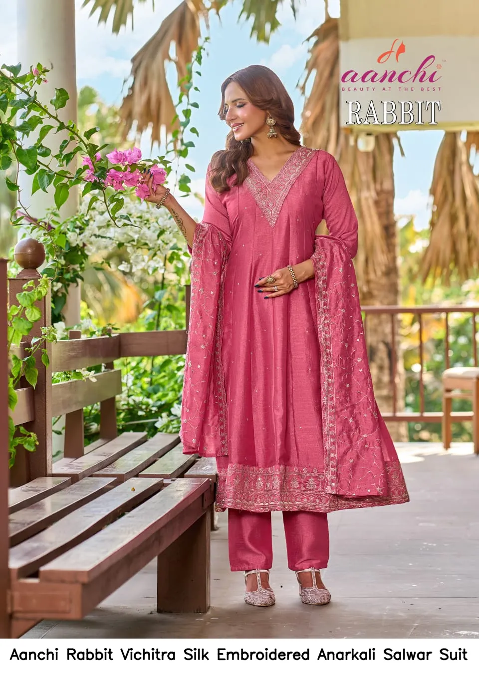 Aanchi Rabbit Vichitra Silk Embroidered  Anarkali Salwar Suit — Wholesale Salwar Suits, Aanchi wholesale from Surat — view 4