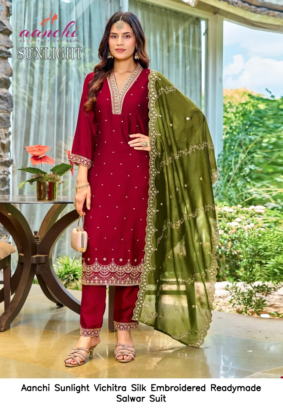 Aanchi Sunlight Vichitra Silk Embroidered Readymade Salwar Suit — Wholesale Salwar Suits, Aanchi wholesale from Surat — view 2