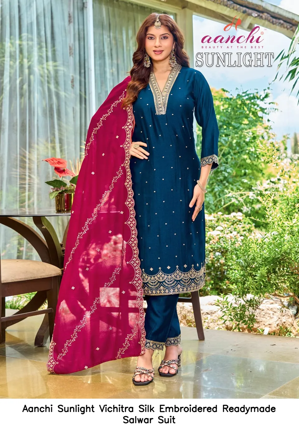 Aanchi Sunlight Vichitra Silk Embroidered Readymade Salwar Suit — Wholesale Salwar Suits, Aanchi wholesale from Surat — view 3