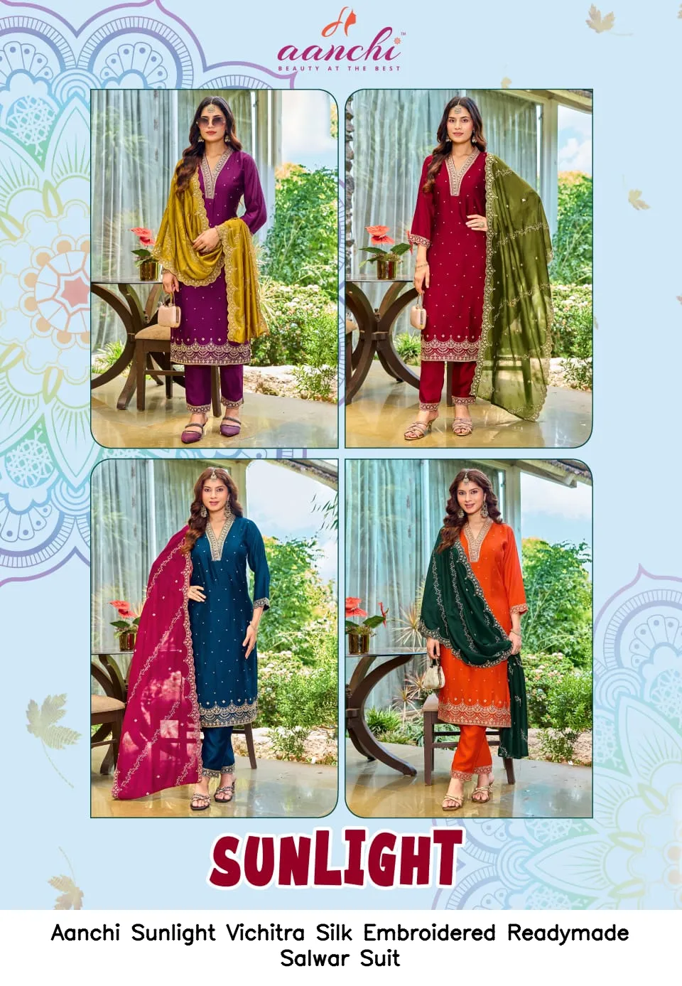 Aanchi Sunlight Vichitra Silk Embroidered Readymade Salwar Suit — Wholesale Salwar Suits, Aanchi wholesale from Surat — view 4