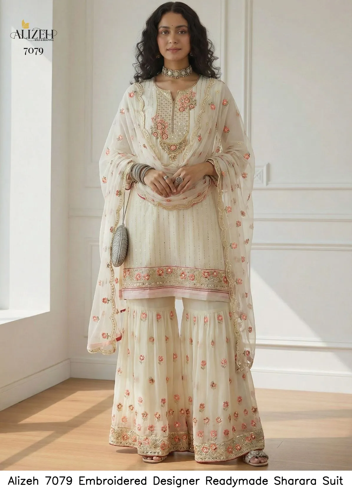 Alizeh 7079 Embroidered Designer Readymade Sharara Suit — Designer Readymade Suits, Alizeh wholesale from Surat — view 2