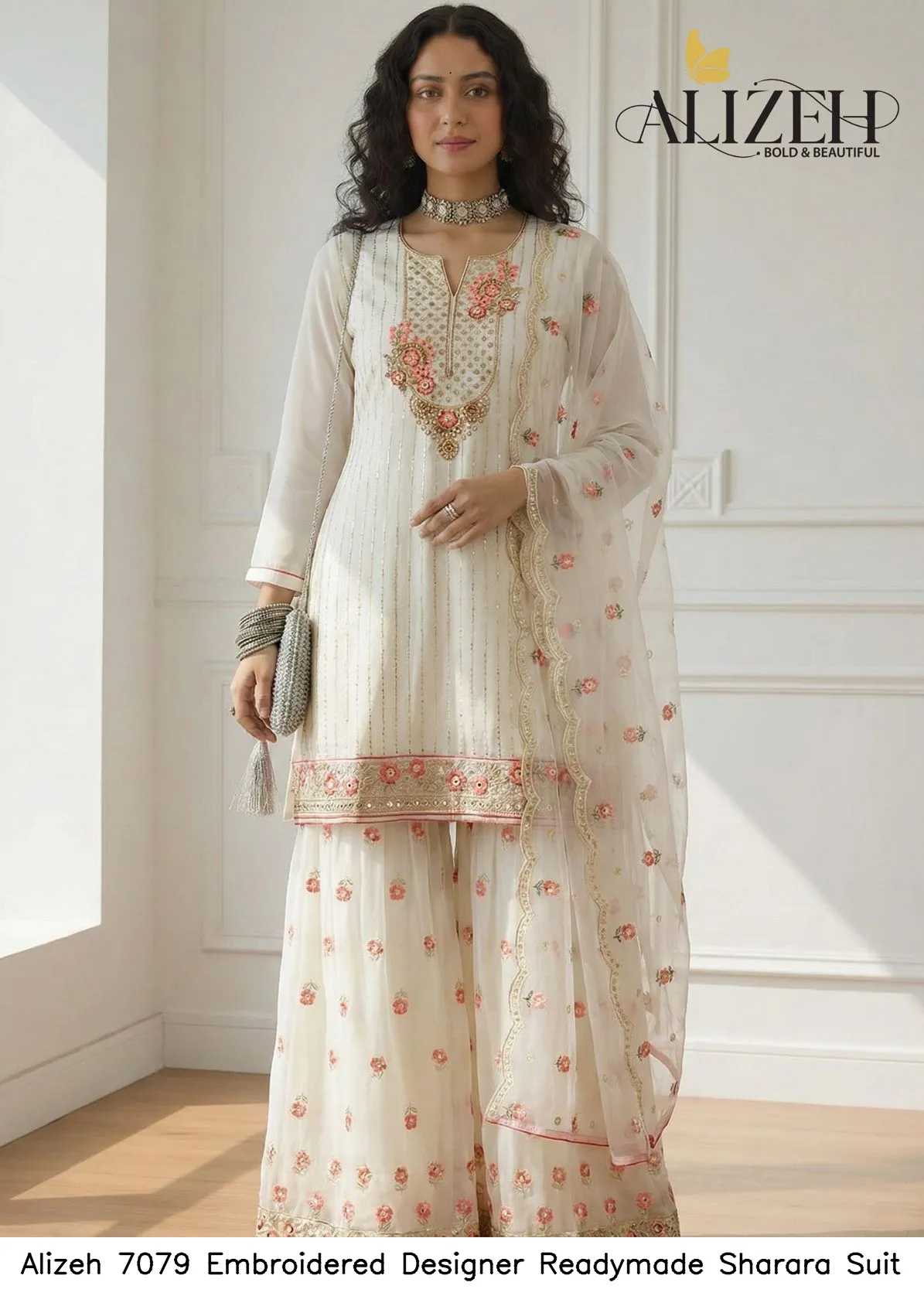 Alizeh 7079 Embroidered Designer Readymade Sharara Suit — Designer Readymade Suits, Alizeh wholesale from Surat — view 3