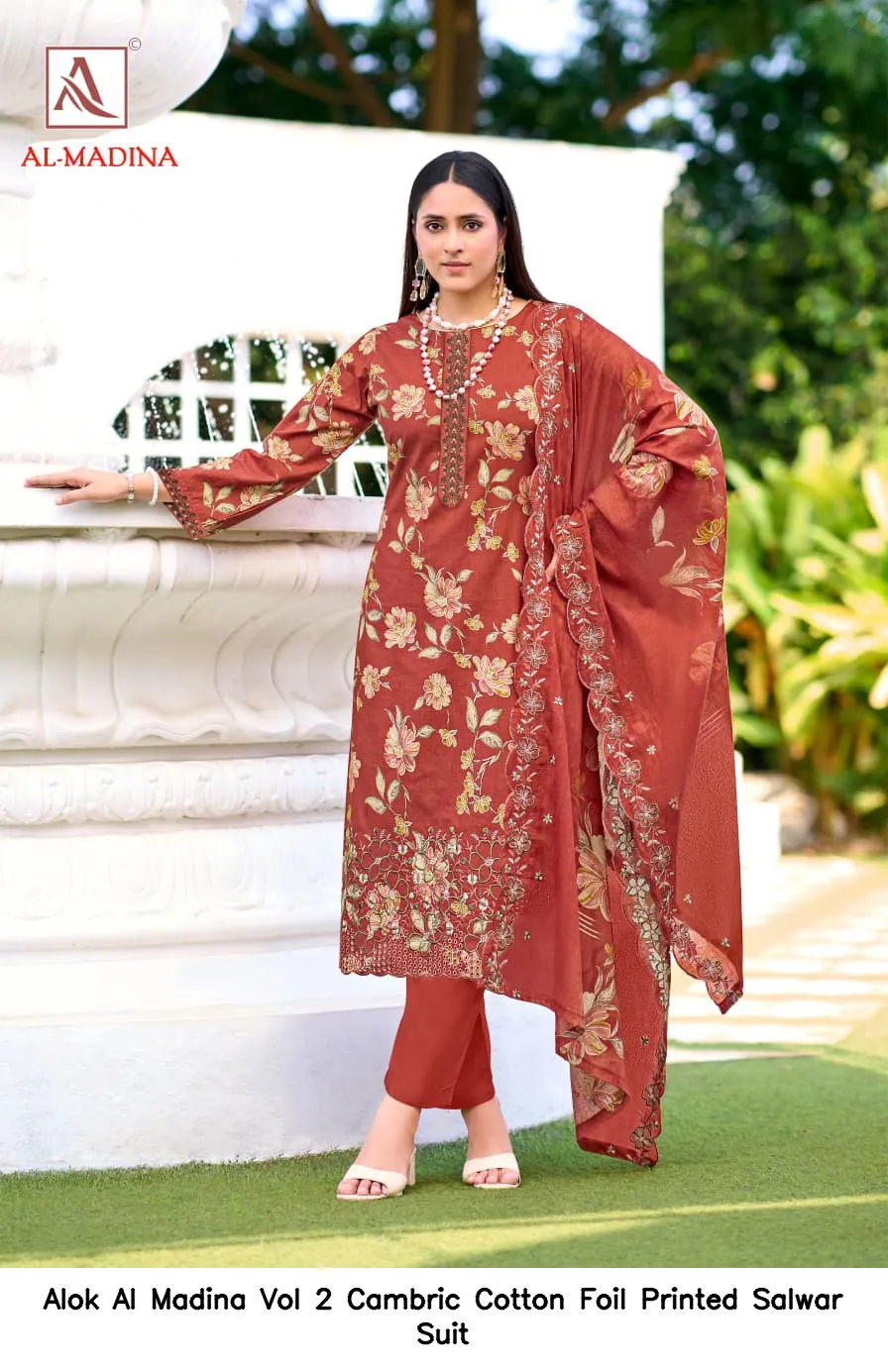 Alok Al Madina Vol 2 Cambric Cotton Foil Printed  Salwar Suit — Wholesale Pakistani Suits, MPA wholesale from Surat — view 2