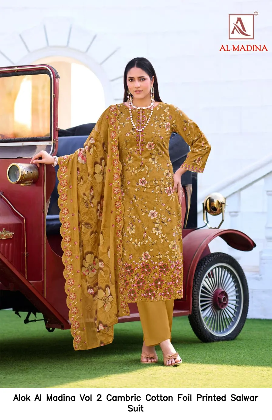 Alok Al Madina Vol 2 Cambric Cotton Foil Printed  Salwar Suit — Wholesale Pakistani Suits, MPA wholesale from Surat — view 3