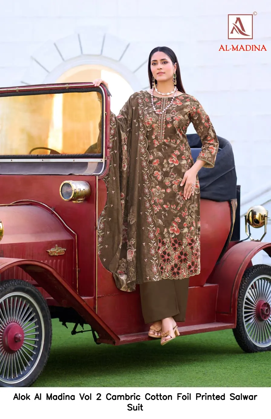 Alok Al Madina Vol 2 Cambric Cotton Foil Printed  Salwar Suit — Wholesale Pakistani Suits, MPA wholesale from Surat — view 4