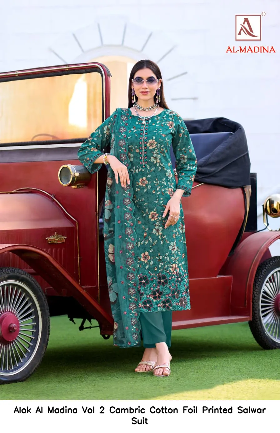 Alok Al Madina Vol 2 Cambric Cotton Foil Printed  Salwar Suit — Wholesale Pakistani Suits, MPA wholesale from Surat — view 5