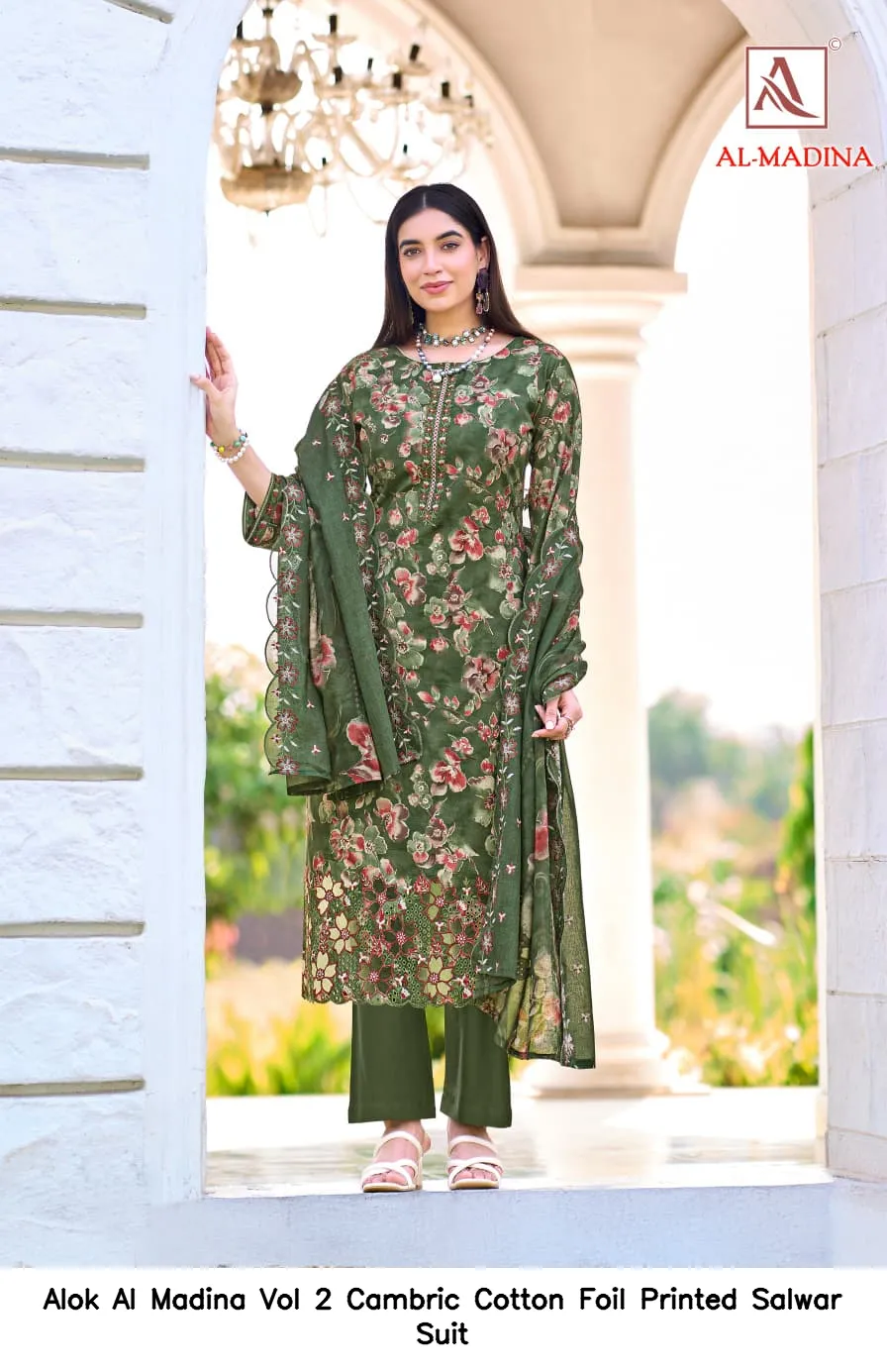 Alok Al Madina Vol 2 Cambric Cotton Foil Printed  Salwar Suit — Wholesale Pakistani Suits, MPA wholesale from Surat — view 8