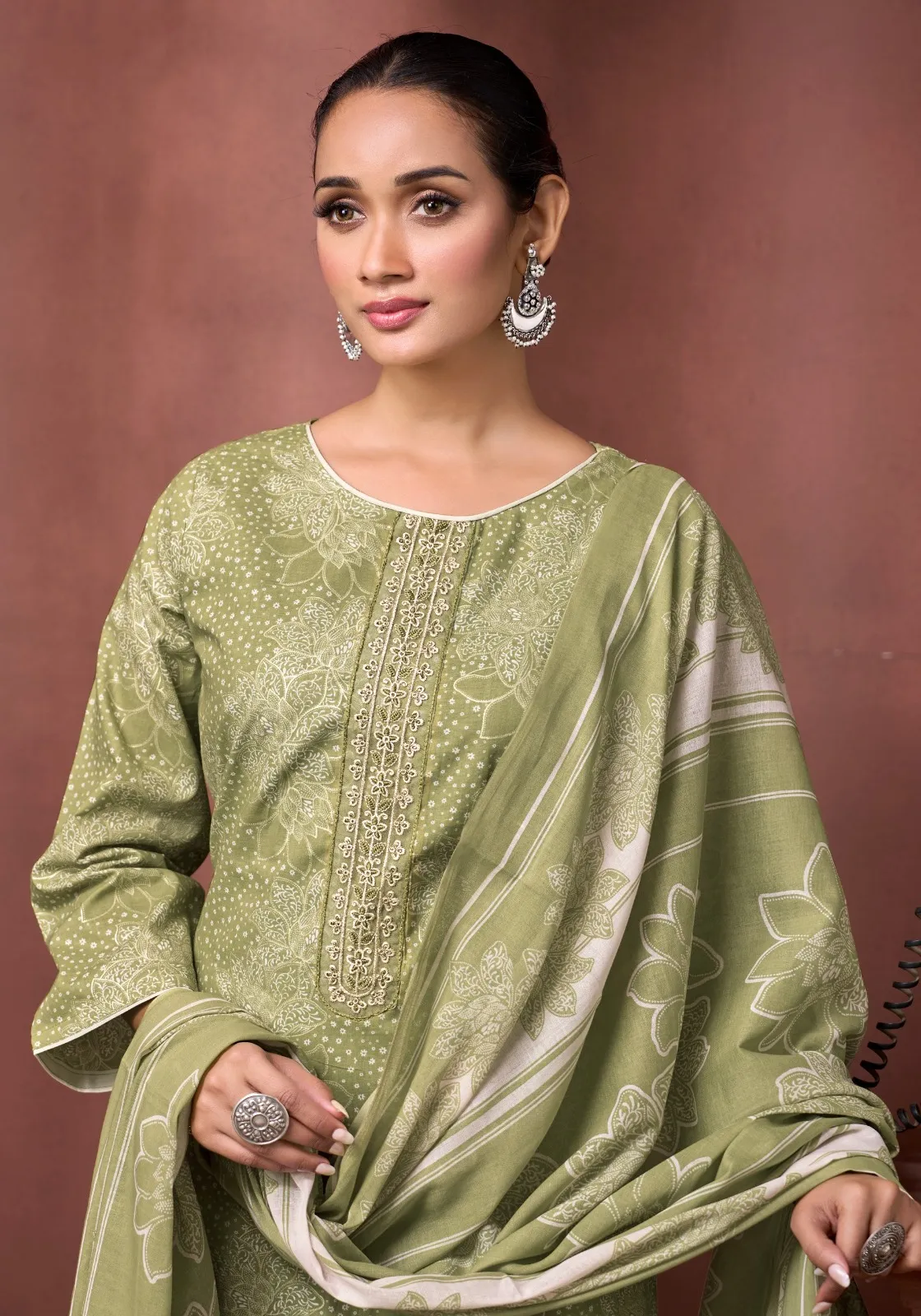 Alok Copper Stone Cambric Cotton Foil Printed Dress Material