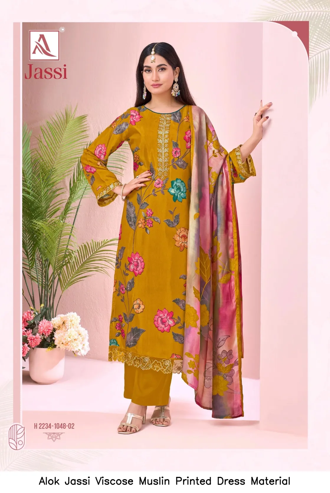 Alok Jassi Viscose Muslin Printed Dress Material — Wholesale Salwar Suits, Alok wholesale from Surat — view 2