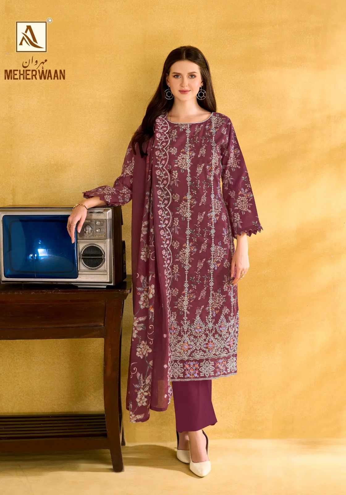 Alok Meherwaan Cambric Cotton Foil Printed Dress Material — Wholesale Dress Material, Alok wholesale from Surat — view 1