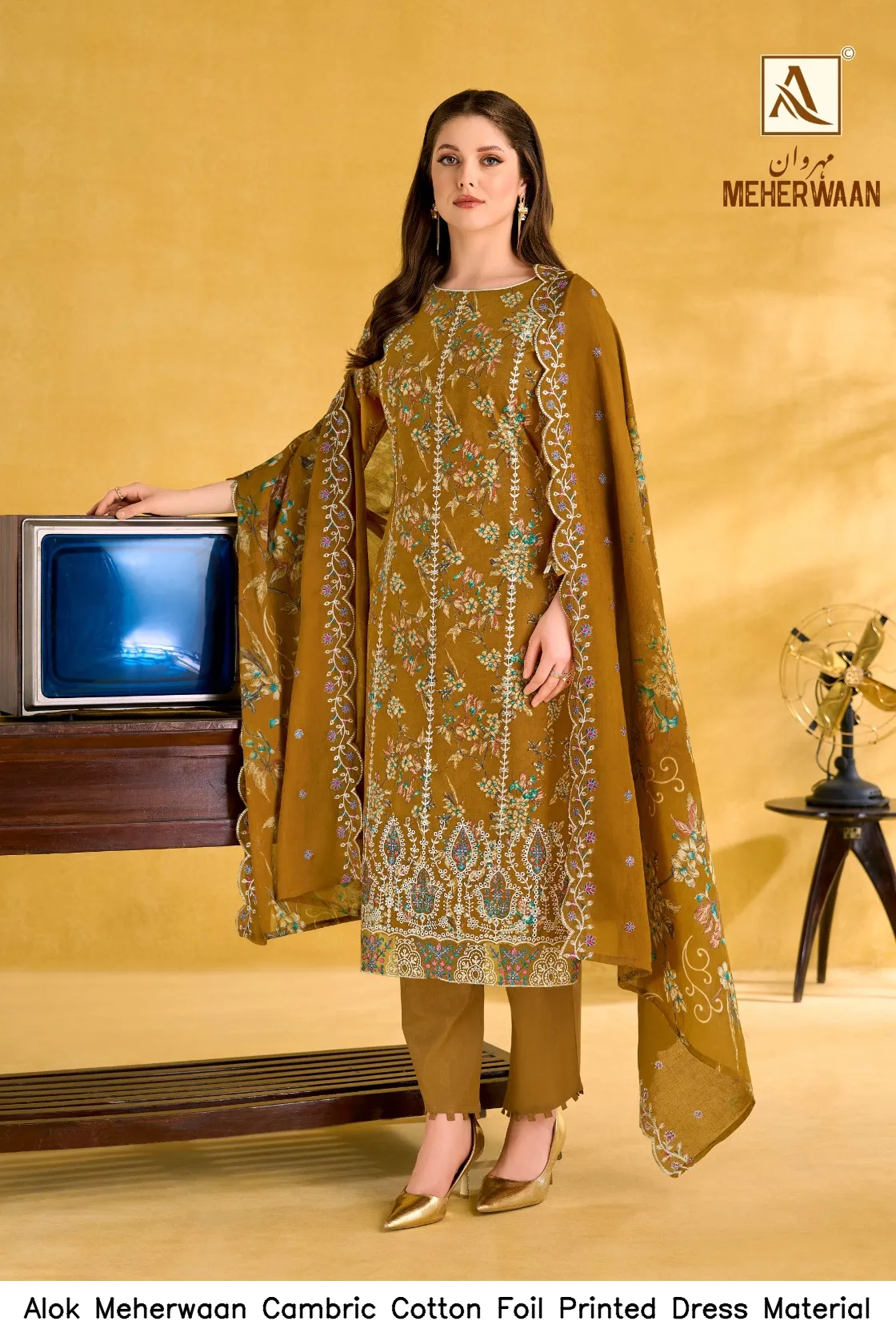 Alok Meherwaan Cambric Cotton Foil Printed Dress Material — Wholesale Dress Material, Alok wholesale from Surat — view 2