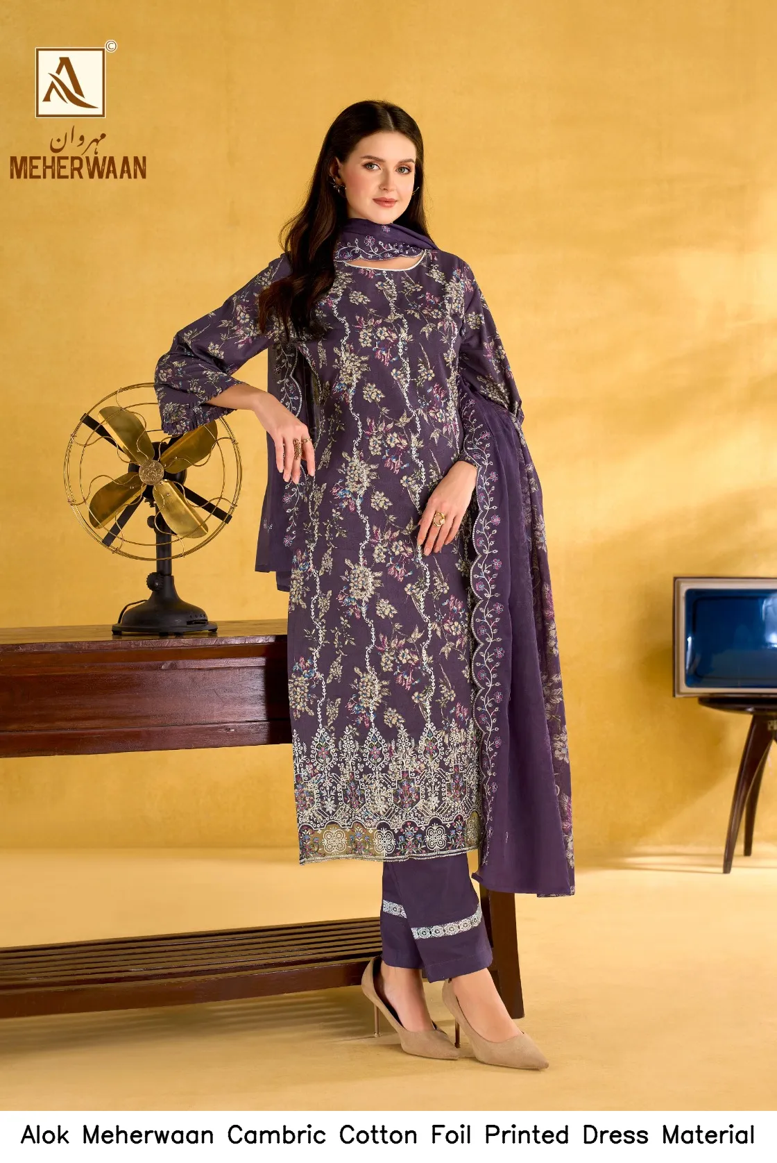 Alok Meherwaan Cambric Cotton Foil Printed Dress Material — Wholesale Dress Material, Alok wholesale from Surat — view 5