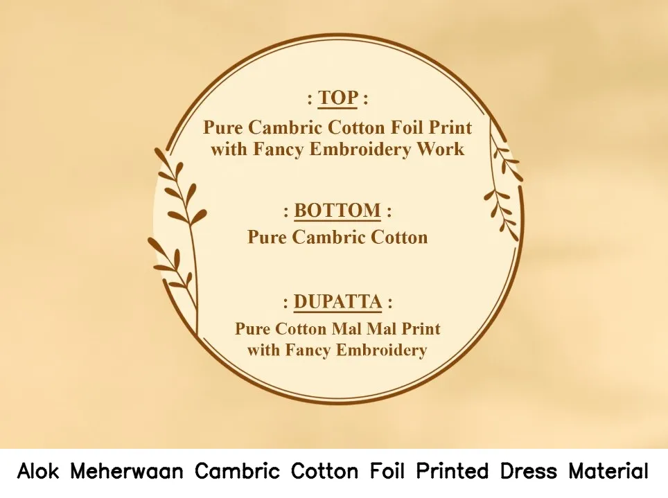 Alok Meherwaan Cambric Cotton Foil Printed Dress Material — Wholesale Dress Material, Alok wholesale from Surat — view 7