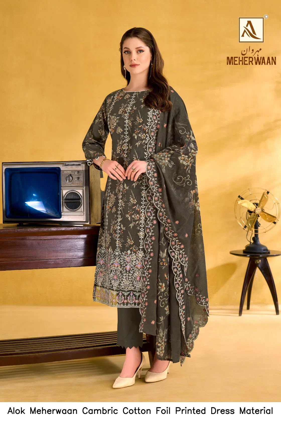 Alok Meherwaan Cambric Cotton Foil Printed Dress Material — Wholesale Dress Material, Alok wholesale from Surat — view 8