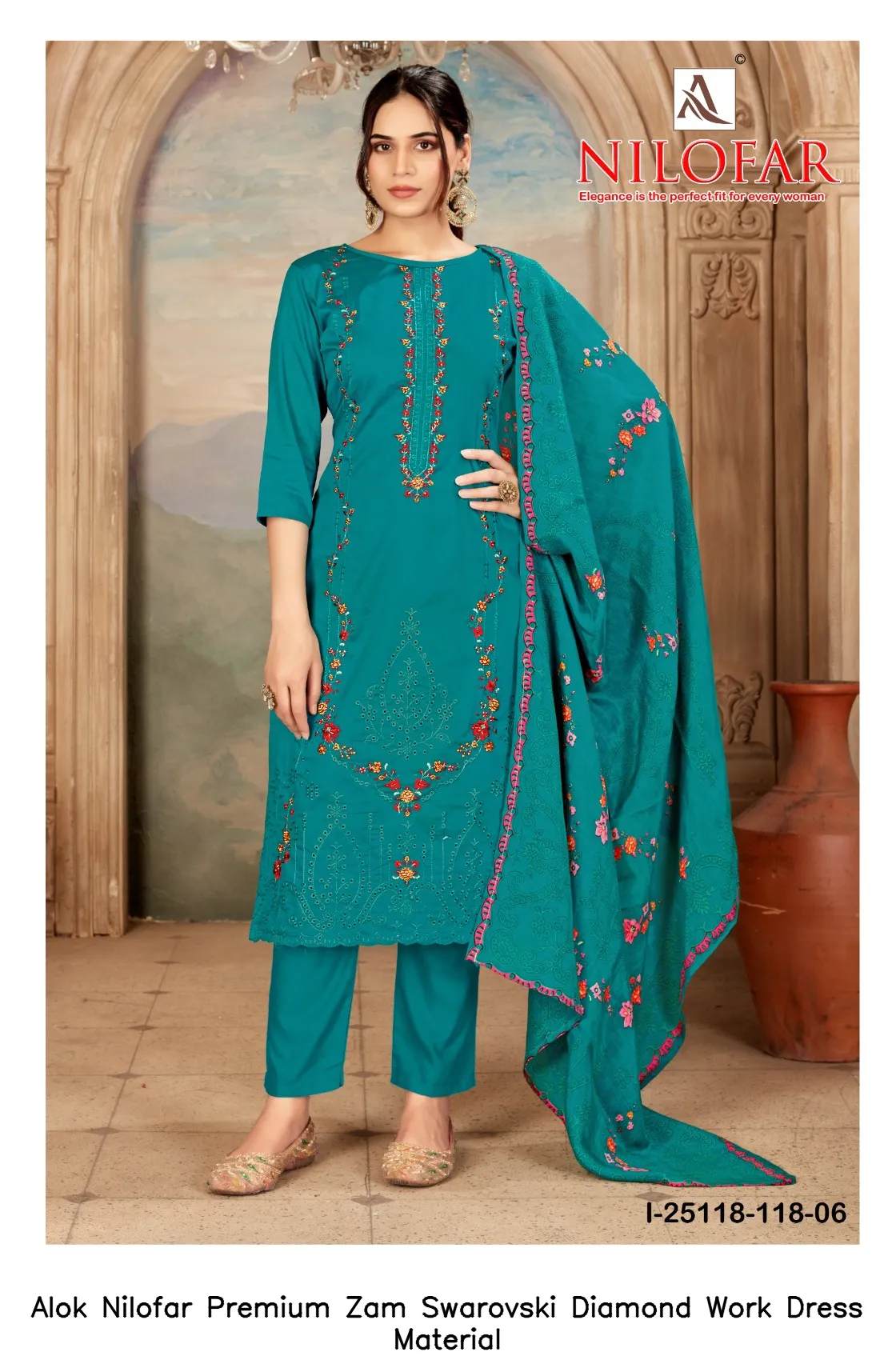 Alok Nilofar Premium Zam Swarovski Diamond Work Dress Material — Wholesale Dress Material, Alok wholesale from Surat — view 2