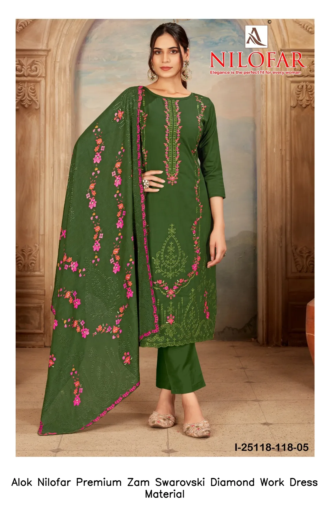 Alok Nilofar Premium Zam Swarovski Diamond Work Dress Material — Wholesale Dress Material, Alok wholesale from Surat — view 3