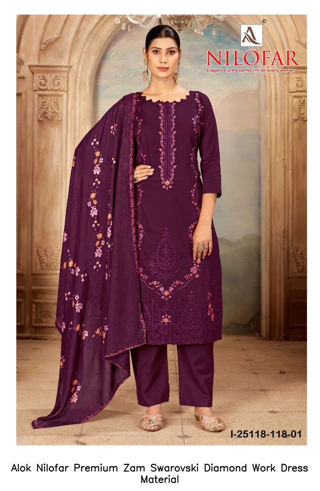 Alok Nilofar Premium Zam Swarovski Diamond Work Dress Material — Wholesale Dress Material, Alok wholesale from Surat — view 4